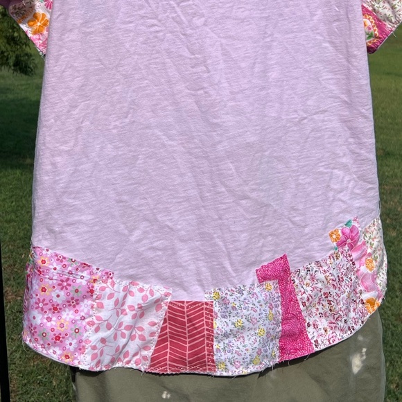 Upcycled Reworked Patchwork Distressed Cotton Short Sleeve T-Shirt Top size XL - Picture 7 of 9